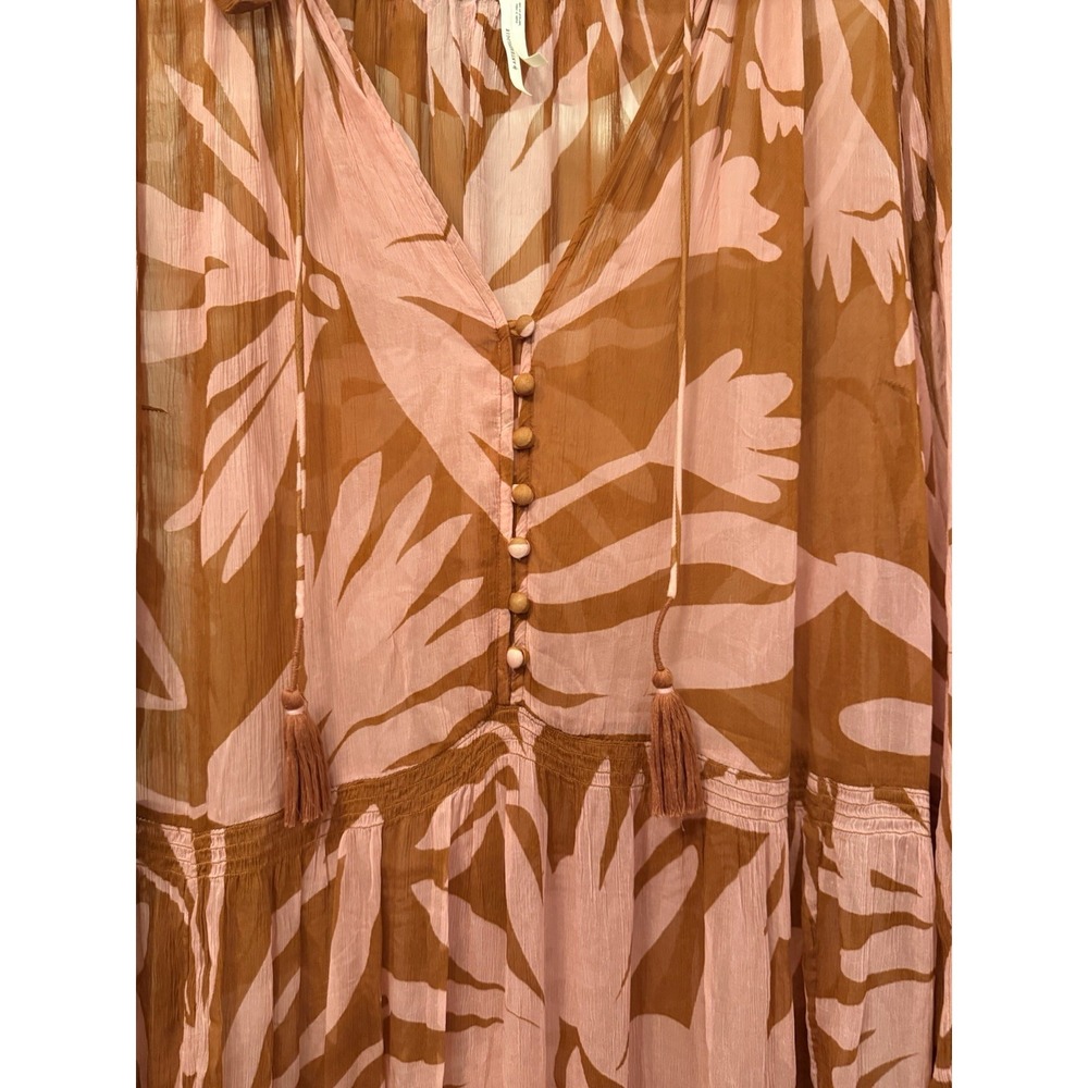 Anthropologie Maxi Dress Women 3X Terracotta Pink Abstract Floral Sheer Boho - Picture 3 of 8